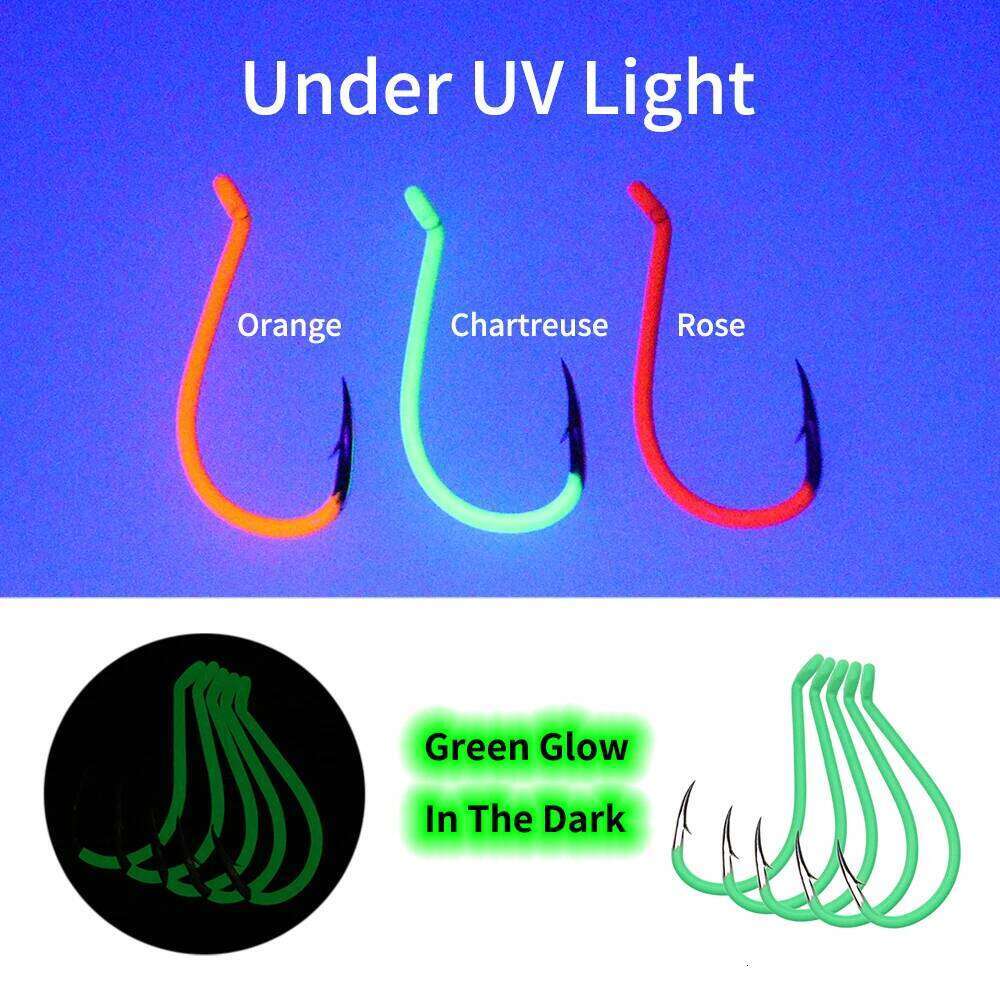 Ellllv #10 - 10/0 Luminous Octopus Beak High Carbon Steel UV Fluo Offset Fishhook Saltwater Fishing Bait Hook Black Green Orange S260305