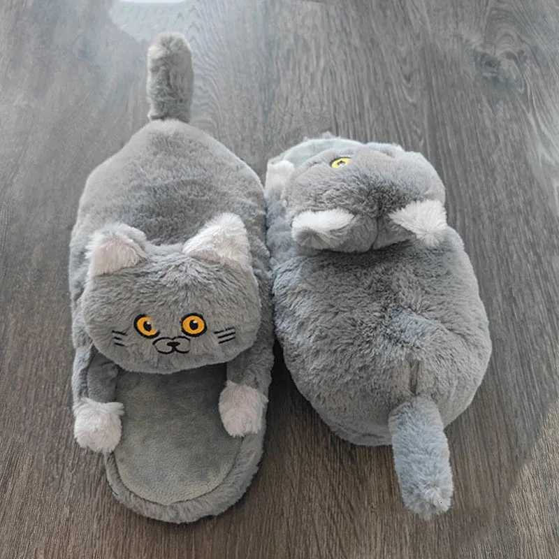 Platform Slippers Women Indoor Furry Shoes 2024 Ladies Home Thick Bottom Slipper Cat Female Warm Fluffy Shoes S260305
