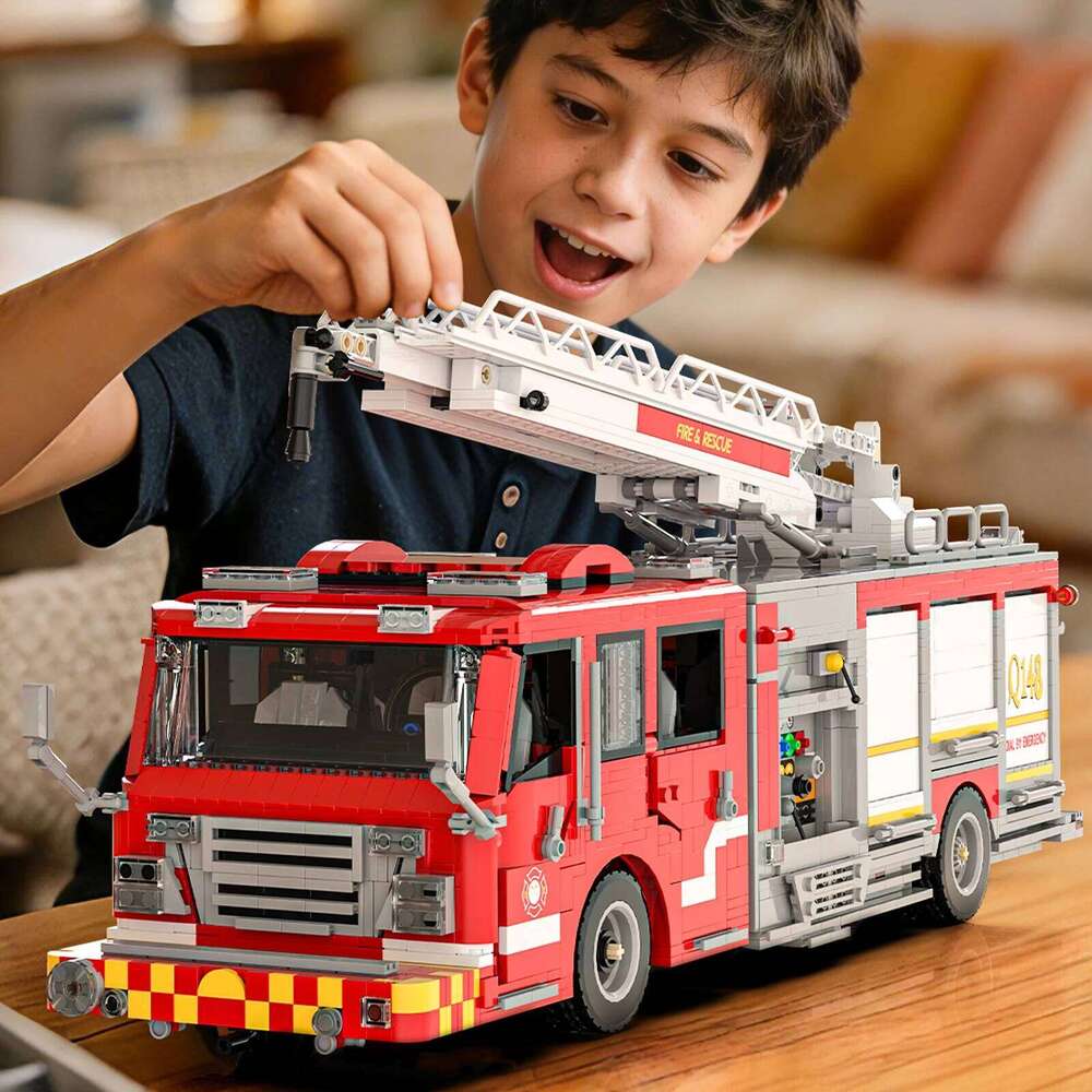 Fire Truck Elevated Water Tower Car Buildings Sets Technical Vehicle Modular Building Block Assembly Model Kit Gifts 3033PCS Z260306