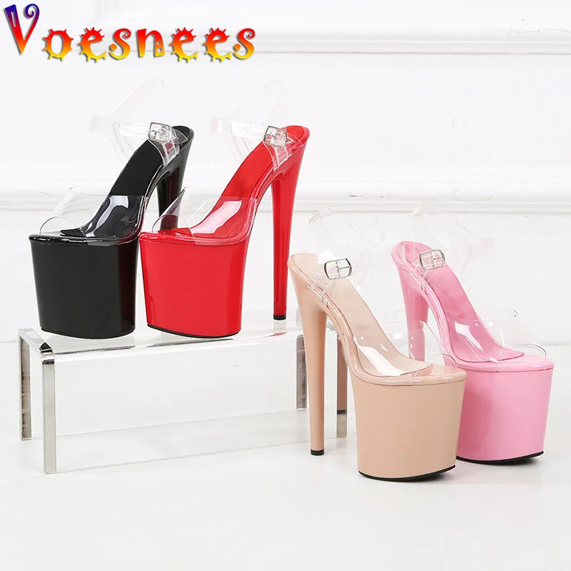 Black Waterproof Platform Womens Pumps Summer 20CM High Heel PVC Walk Show Sandals Fashion Club Transparent Stripper Shoes 260306