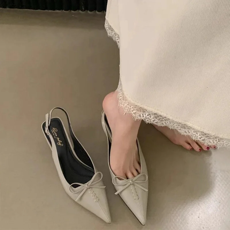 Women Sandal Fashion Pointed Toe Shallow Slip On Slingback Shoes Thin High Heel Pumps Mules 260303
