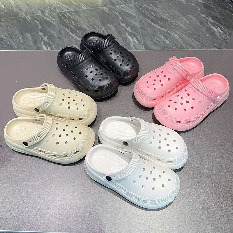 2026 Foam Fur Men and Women Height Increase Coarse Heel Breathable Hole Beach Couple Outer Shoes