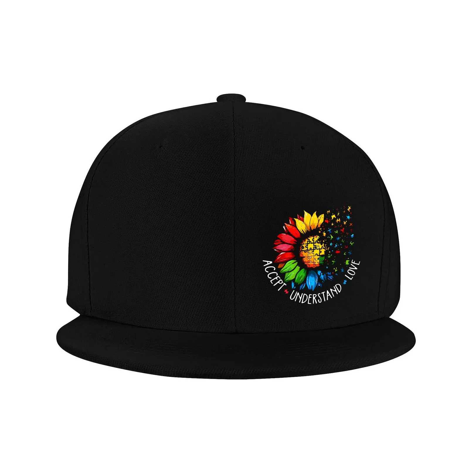 Autism Awareness Sunflower Print Baseball Cap Adjustable Cotton Casual Snapback Hat for Adults S260306