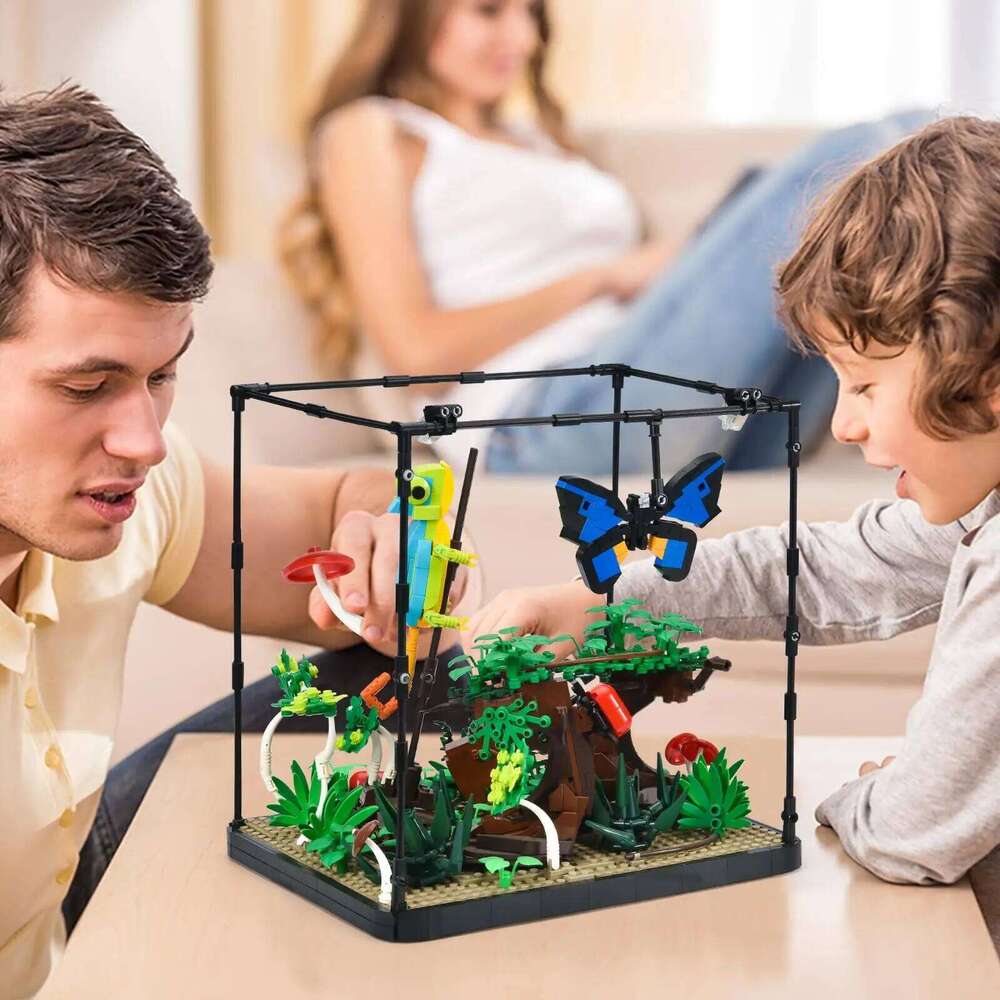 1358PCS Creative Tropical Rainforest Model MOC Chameleon Butterfly Building Blocks with Lighting Desktop decor Toys Kid Gifts Z260306