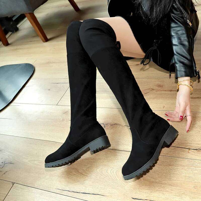 Women Over The Knee Suede Sexy Heels Lace Up Long Fall/winter Warm Thigh High Boots Party
