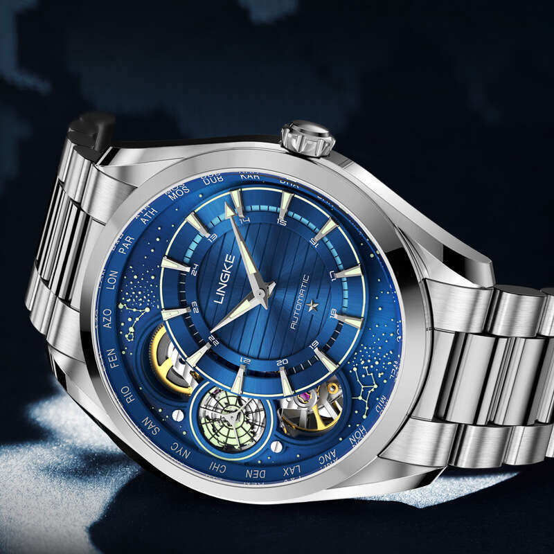 Luxury men's watch, mechanical quartz dual movement, fully automatic hollow mechanical style watch, business fashion watch, men's watch