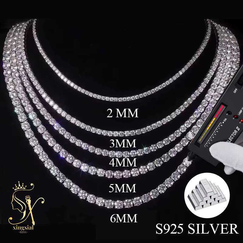 Wholesale Hip Hop Luxury Jewelry 925 Sterling Silver Necklace 6mm VVS D Color Mossanite Ice Out Diamond Tennis Bracelet Necklace