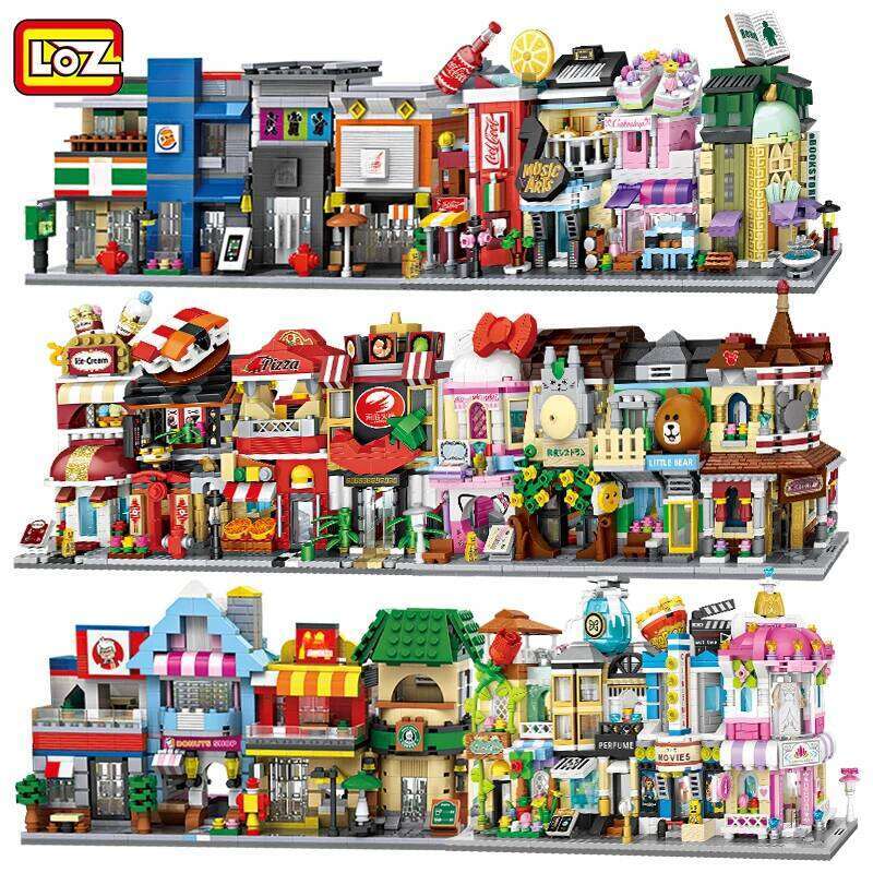 LOZ Blocks FUN Ideas Mini Street Store Toy Small Flower Pisa Shop Brinquedos MOC City House Food Building Bricks Girl Gifts Z260306