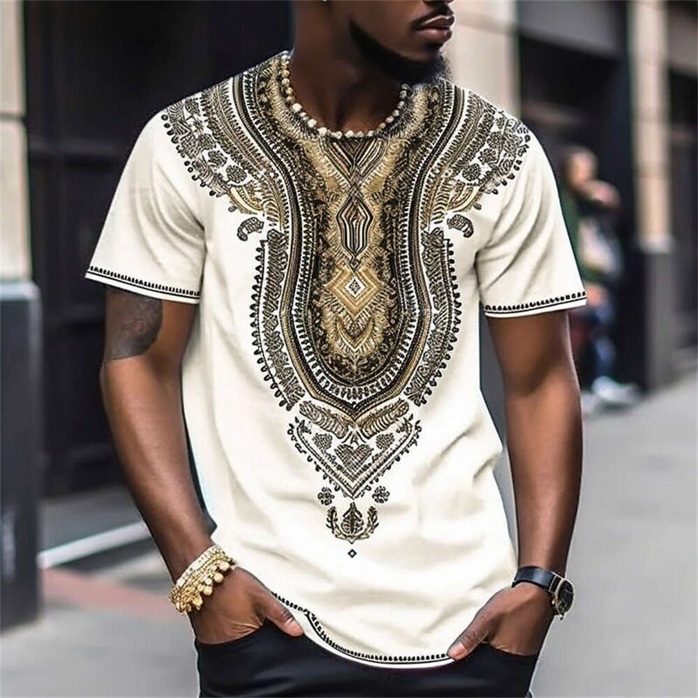 New European and American Cross-Border Trendy T-Shirt Export Ethnic Style Men's Loose Casual Short Sleeve Top