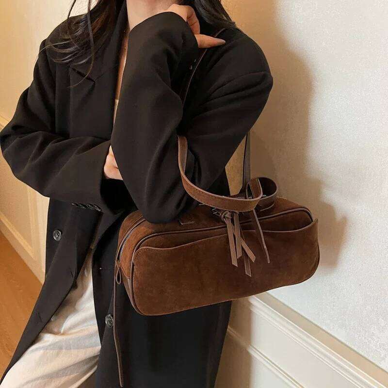 Autumn Winter Latest Commute Shoulder Bags For Women PU Suede Pure Color Large Capacity Boston Bag Luxury Handbags TIANOUDAISHU