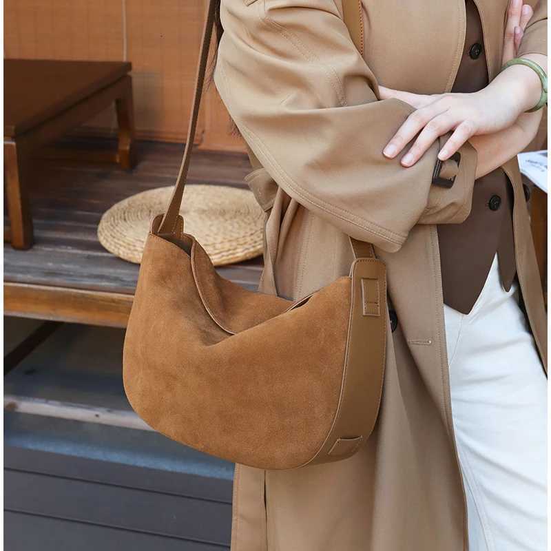 Winter Womens Natural Suede Leather Classic Underarm Bag Female Soft Cowhide Durable Handbags Ladies Designer Bags H260306