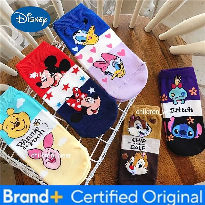 Disney 5 pairs Ankle Socks Cute Cartoon Character Socks for Women Mickey Pooh Chip Dale Casual Breathable Short Socks H260306