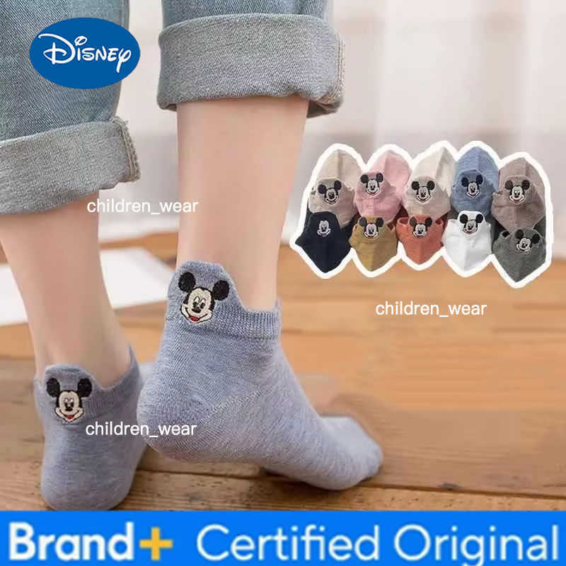 Disney Mickey Mouse Sock Cartoon Figures White Shallow Boat Socks Cotton Breathable Absorb Sweat Solid Color Spring Summer Women Girls H260306
