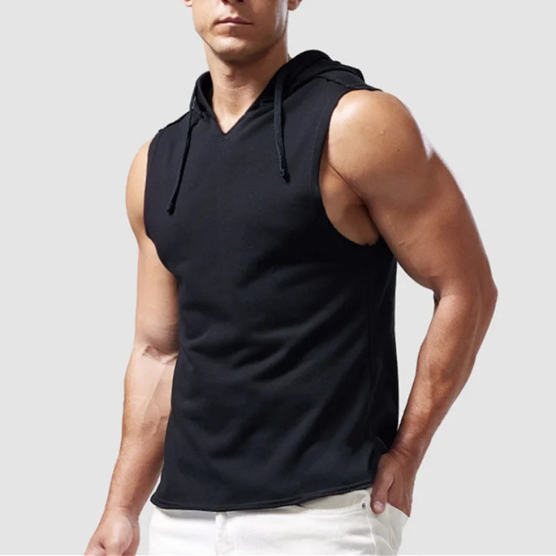 M-3XL Mens Tank Tops Vest Sleeveless Tees Hooded Male T Shirt Gym Exercise Sports Golf Shirt Korean Style Casual Solid Color 260306