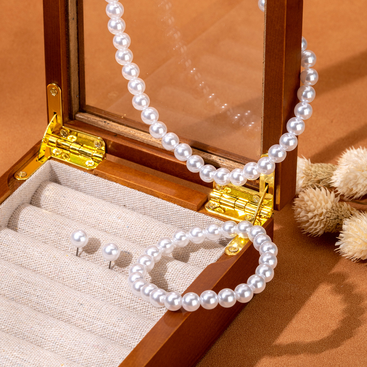French Style Elegant Socialite Versatile Pure White Imitation Pearl Necklace Bracelet Earrings Three-Piece Set Exquisite Set