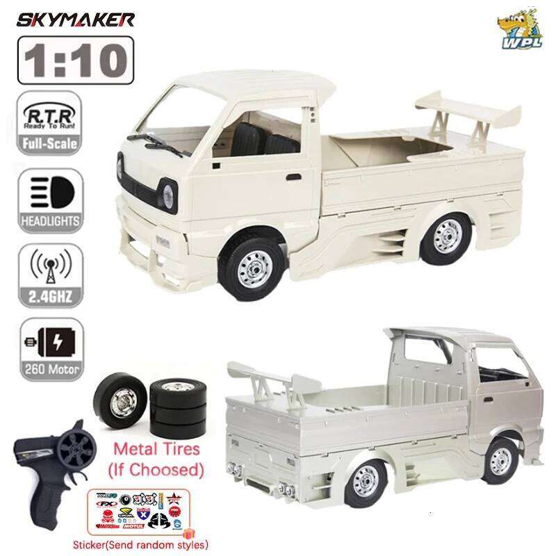 WPL Suzuki Carry 1/10 Dirft Climbing Truck LED Light On-road 260 Brushed Motor Pink D12 Car 1:10 For Kids Gifts RC Toys C260305