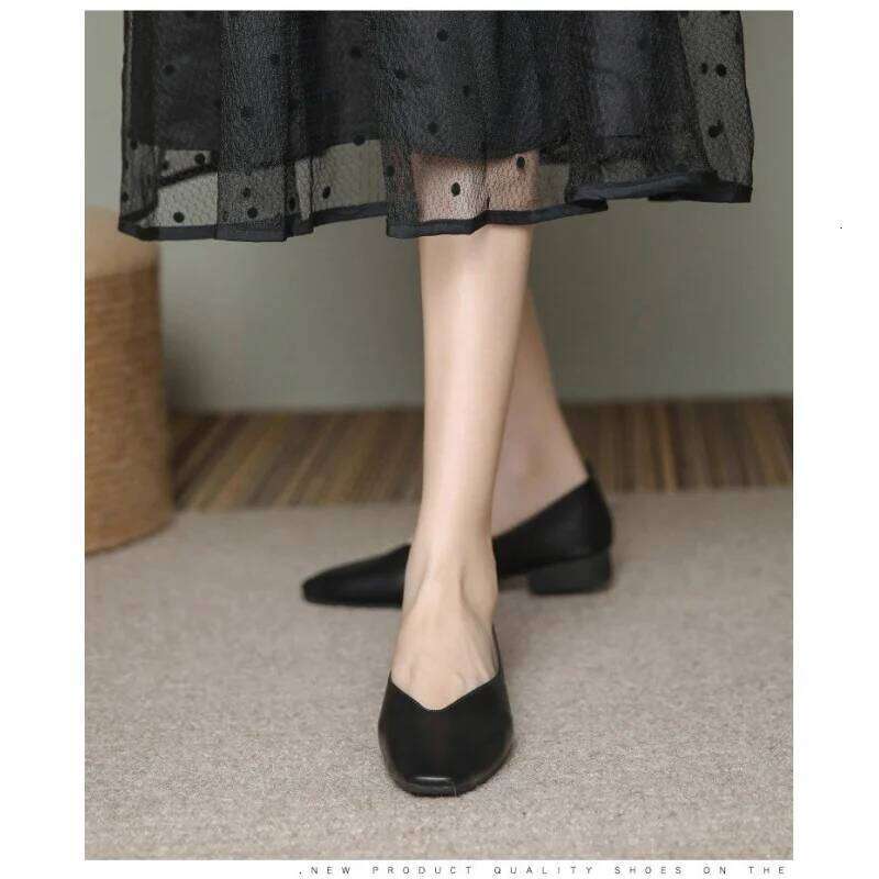 Woman Elegant Summer French Square Toe Green Mary Janes Cute Casual Flats Female Retro Low Heeled Soft Soled Flat Shoes
