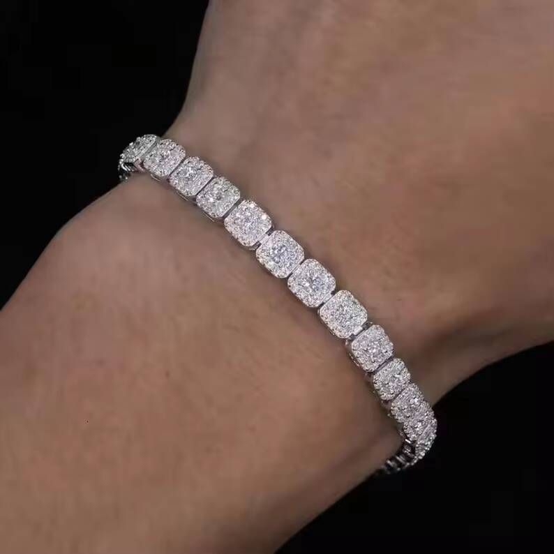 5mm Cluster Moissanite Tennis Chain Bracelet VVS1 Moissanite Diamond Rapper Hip Hop Tennis Chain Bracelet 925 Sterling Silver