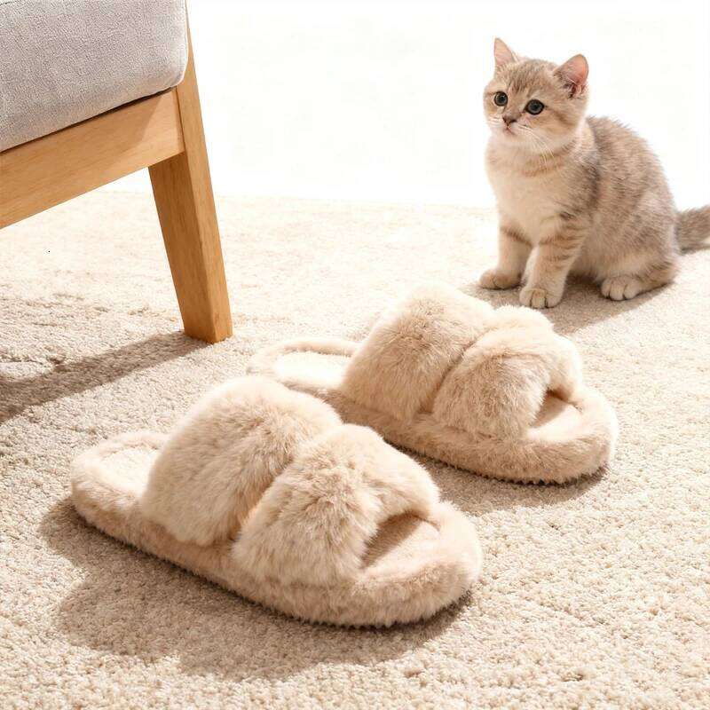 Litfun Winter Furry Women's Flat Slip On Indoor Fashion Cotton Slides Plush Lining Warm Comfy Slippers For Women