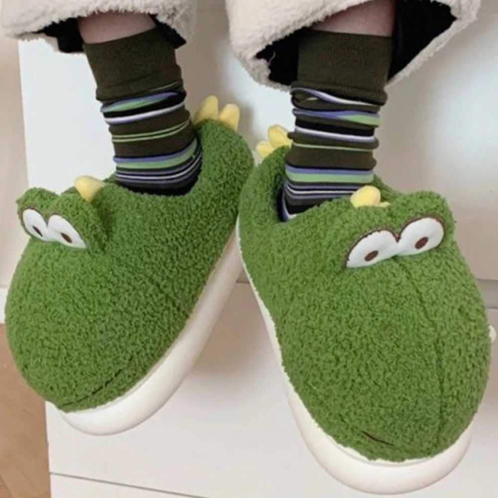 Cute Dinosaur Winter New Women Slipper Soft Heel Platform Fur Warm Indoor Comfortable Home Fluffy Home Slippers S260305