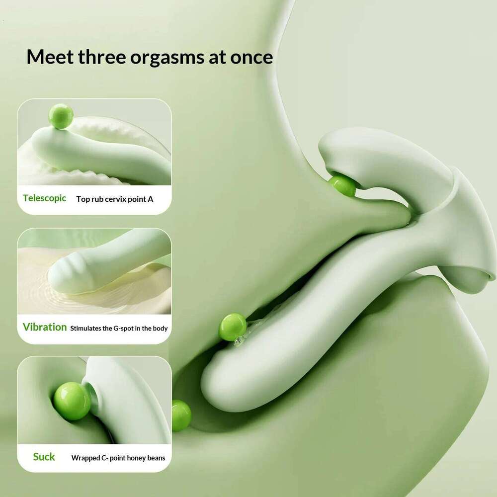 2-in-1 Telescopic Thrusting Silicone Dildo with Clitoral Suction Vibrator and Heating Function Detachable Wearable Toy for Women W260305