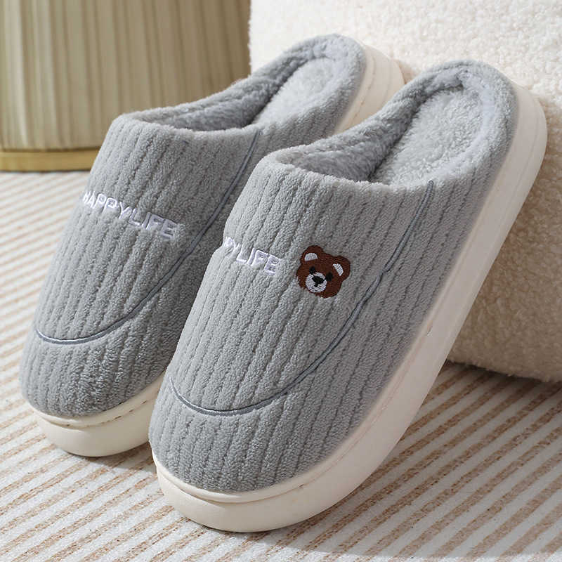 2024 New Cartoon Thick-Soled Autumn Winter Plush Warm Non-Slip Fashion Home Outdoor Couple Cotton Slippers Wool Slippers S260305