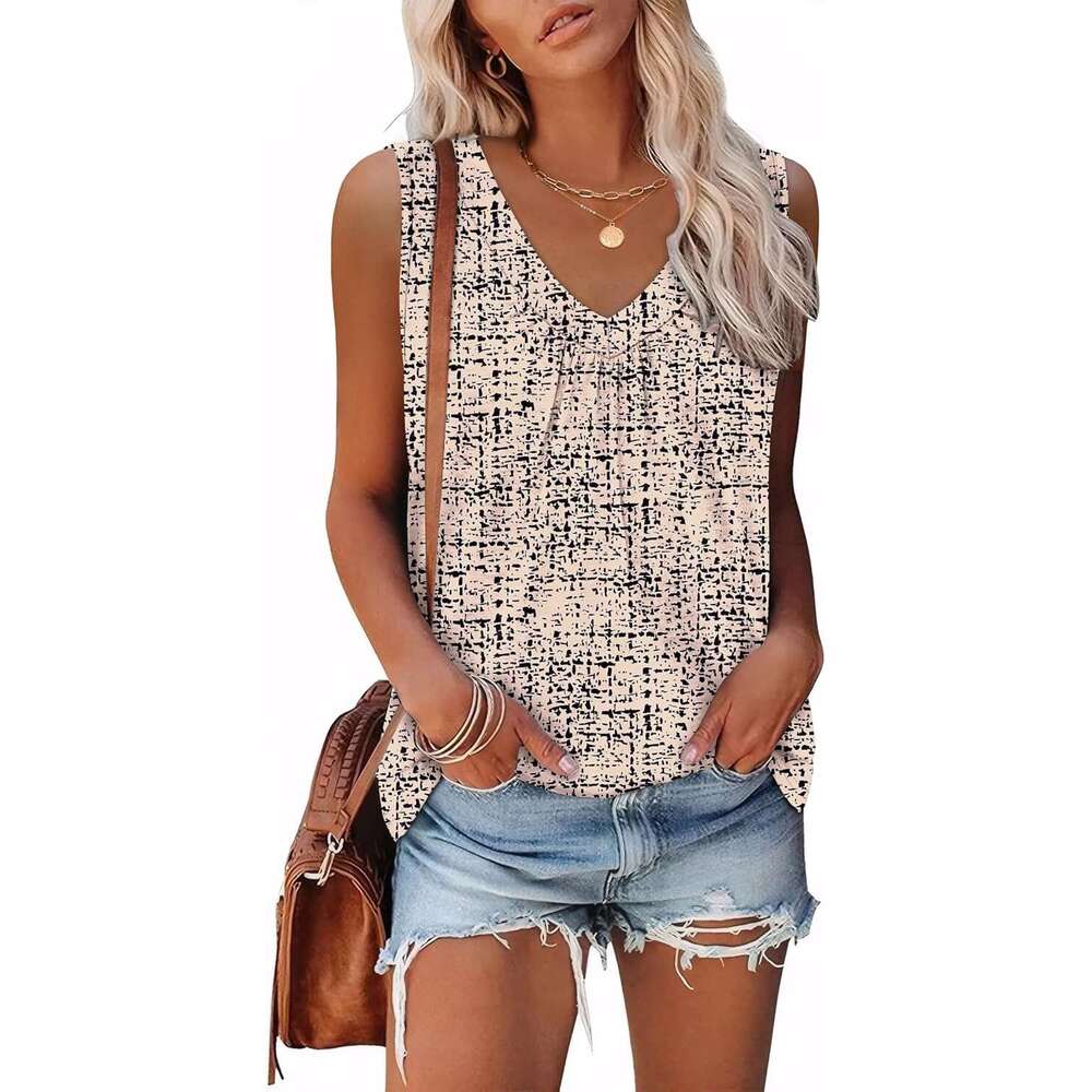 Tank Top for Women Loose Fit Sleeveless Shirts V Neck Summer Clothes Designer Ruched Women's Tees and Tanks Curved Hem
