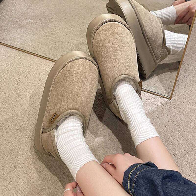 Litfun Winter Plush Lining Slippers New Leisure Fur Warm Cozy Cotton Slides Platform Soft Sole Women's Snow Boots