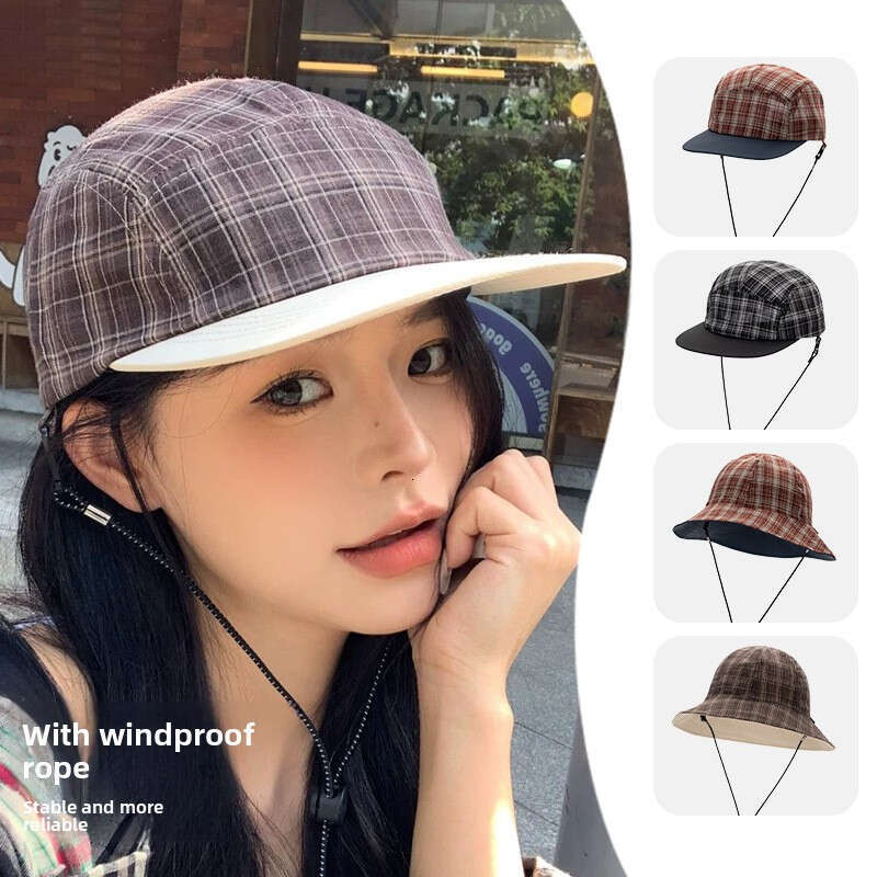 Checkered hat Versatile hats for women Soft top Lightweight Breathable Suitable Summer Japanese style baseball hiking camping outdoor activities