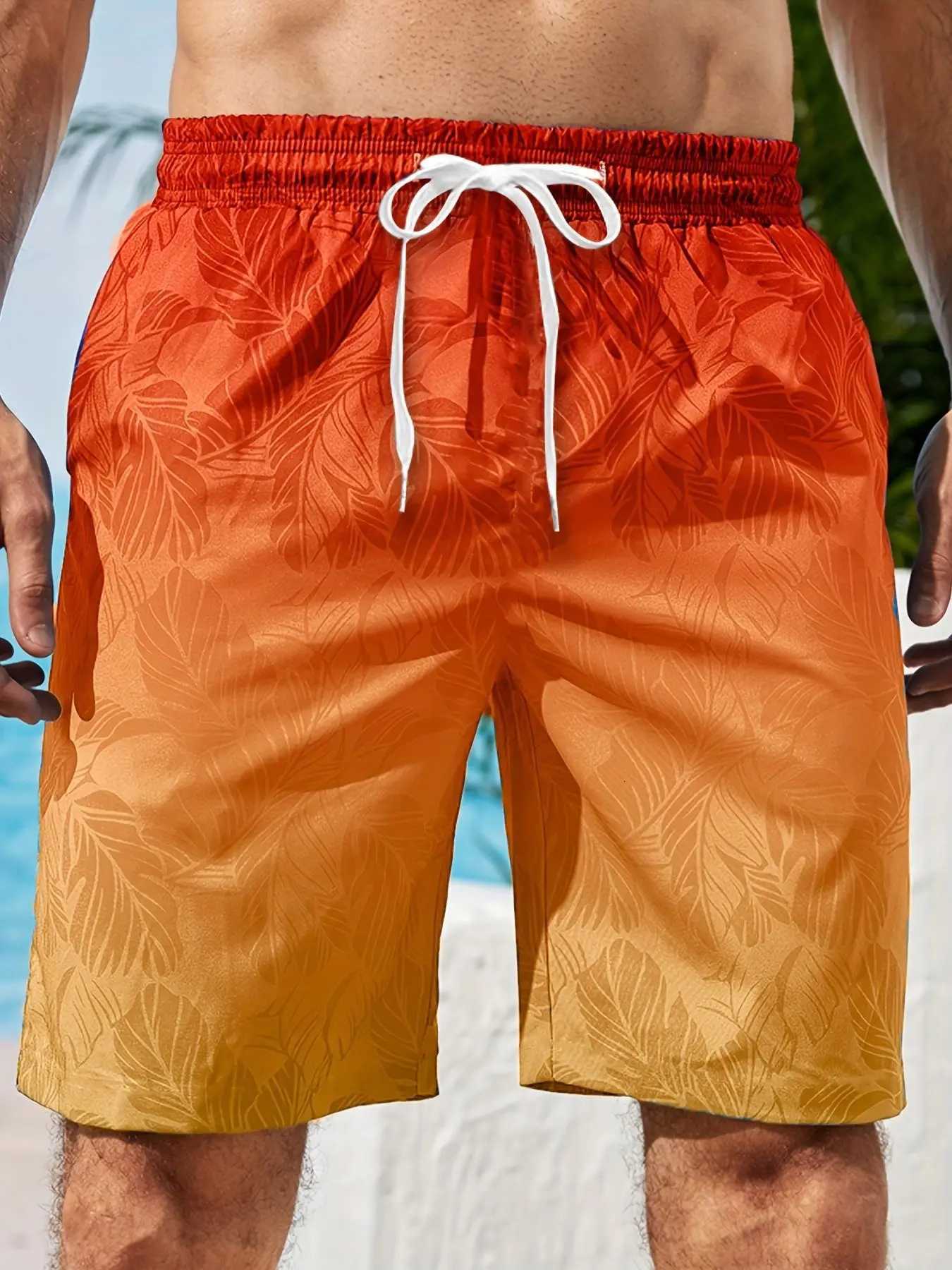 Gradient pattern beach shorts mens colorful 3D feather print shorts summer casual vacation shorts loose surfing swim pants X260306