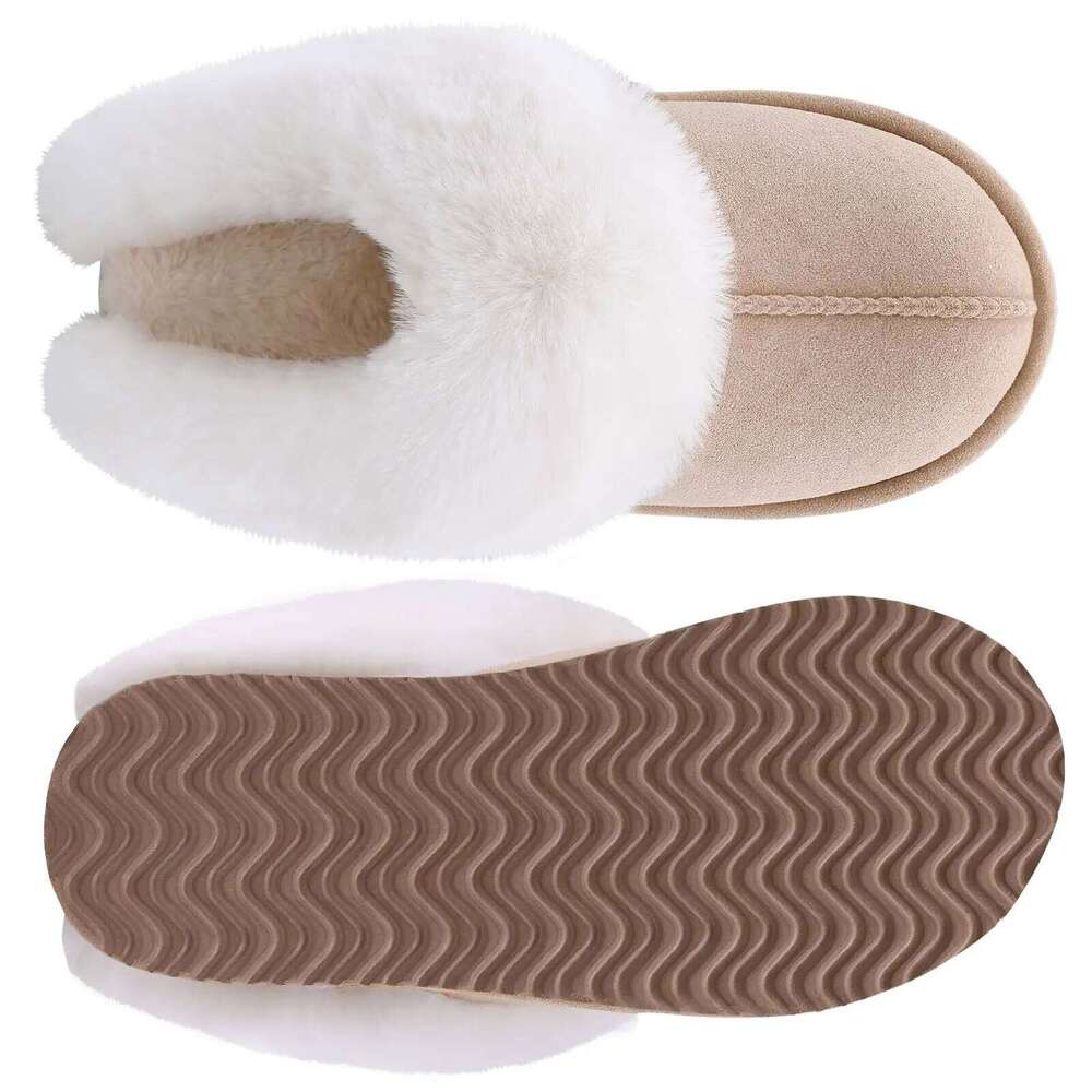 Litfun Winter Fuzzy Women's Fluffy Non-slip House Warm Faux Fur Slides Cozy Plush Lining Outdoor Slippers