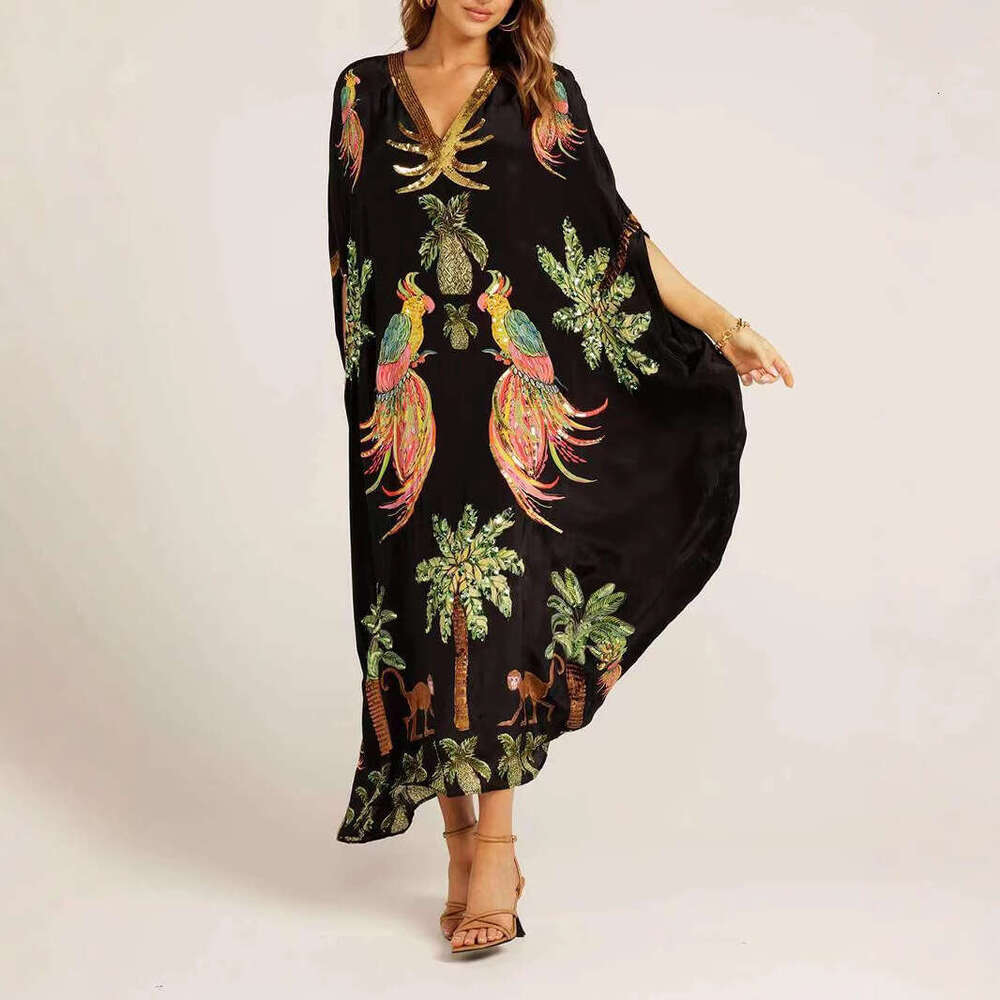 Cross-border women's clothing 2026 European and American new spring V-neck printed loose fashion dress