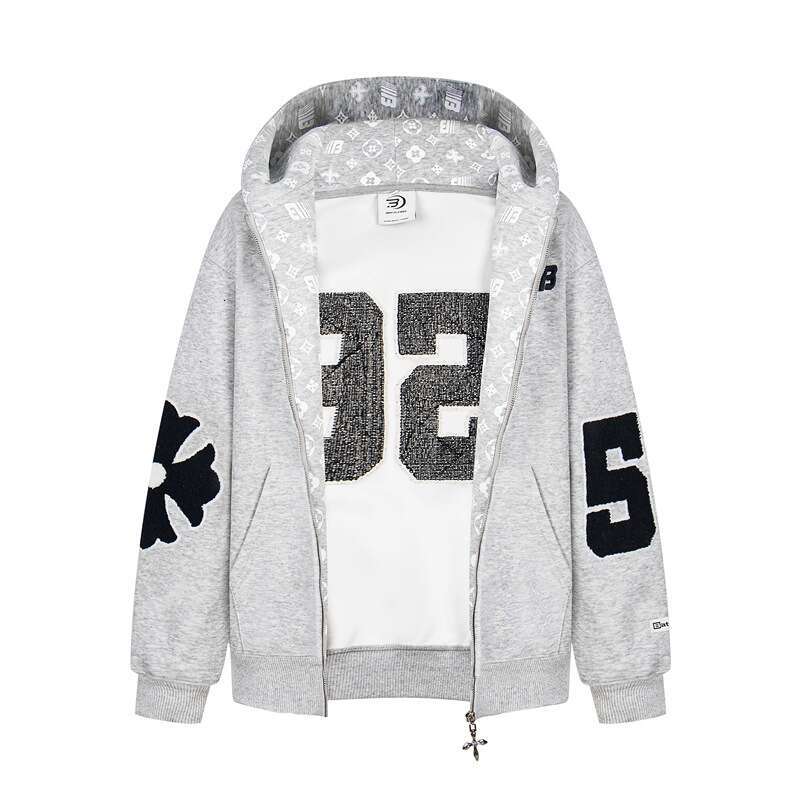 Men's Hoodies Modish Winter Sweatshirts New Real Shot American Retro Embroidery Flocking Personalized Design Hooded Sweatshirt Cardigan Men'
