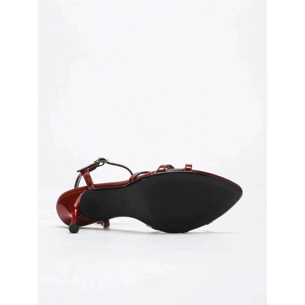 Women's Commute-Chic Burgundy Criss-Cross Strap Ankle-Clasp Heeled Sandals