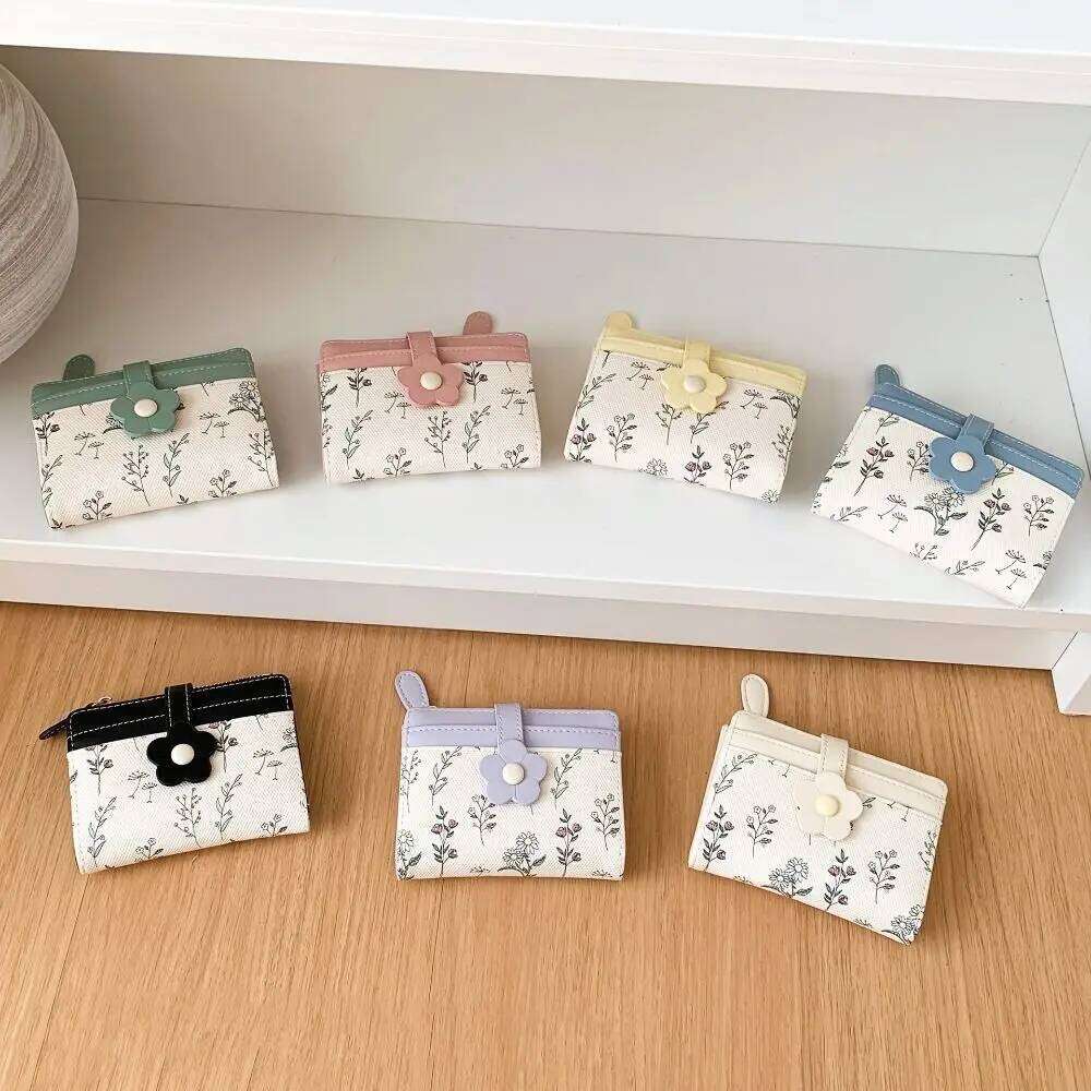 Korean Style Flower Wallet Print Floral PU Leather Holder Short Clutch Ultra Thin Folding Card Storage Bag C260304