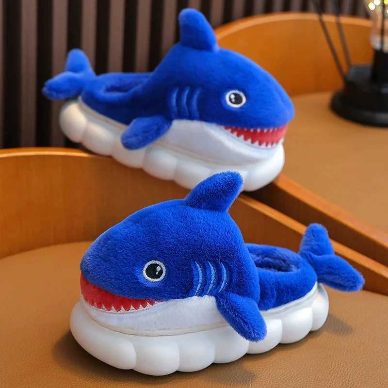 Kids Winter Warm Cotton Slippers Shark Slip-On Shoes for Boys Girls Soft Non-Slip Soles Lightweight Easy Wear Indoor Slipper S260305