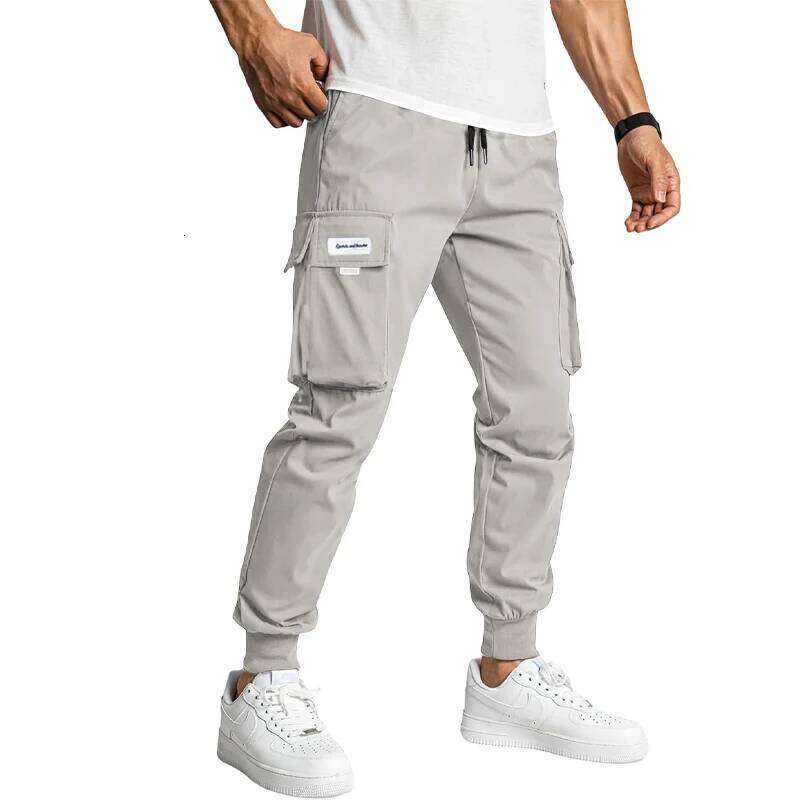 Spring Men's Cargo Trousers Long Sports Sweatpants Elastic Waist Casual Drawstring Streetwear Baggy Pants for Men