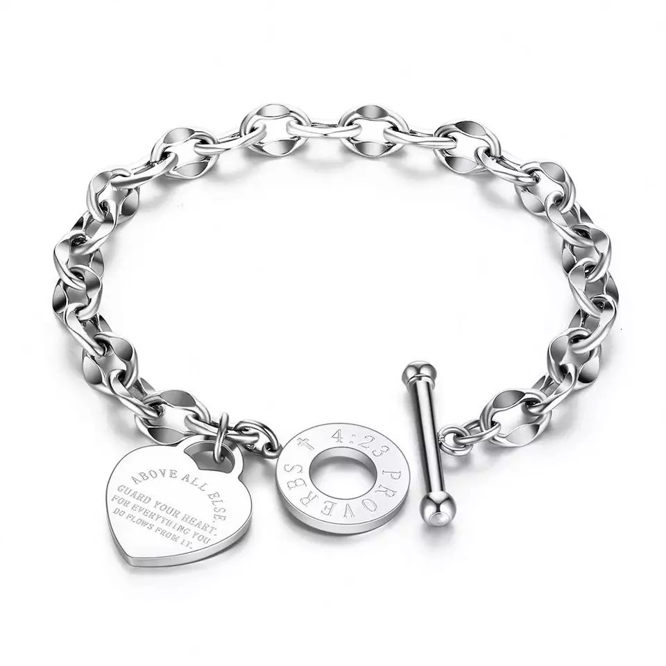 Luxury Brand Designer Jewelry European And American Source Heart Steel Bracelet For Women, Personalized Jewelry, Versatile OT Buckle, Trendy Couple Br