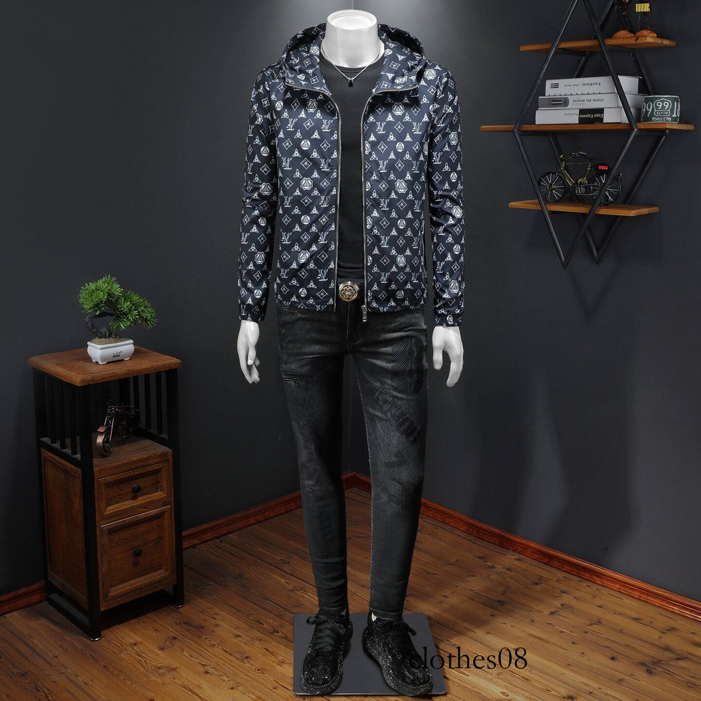 European Collection 2026 Spring New Men's Printed Hooded Jacket, Large Size, High-Quality Slim Fit Trendy Outerwear