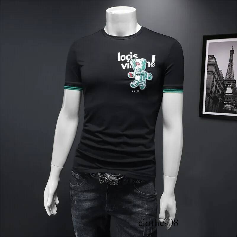 Men T shirt Faionable round Ne ort T-irt Silk Cotton High End f Sve Youth ular Creative Interest Print Summ...