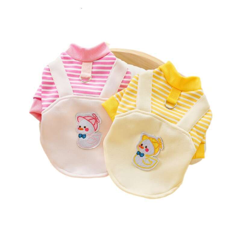 Famous pet dog clothes, cat autumn and winter velvet dog hoodie, cat supplies, striped duck, medium-sized dog, Kefa Dou, can be pulled pupakaIK