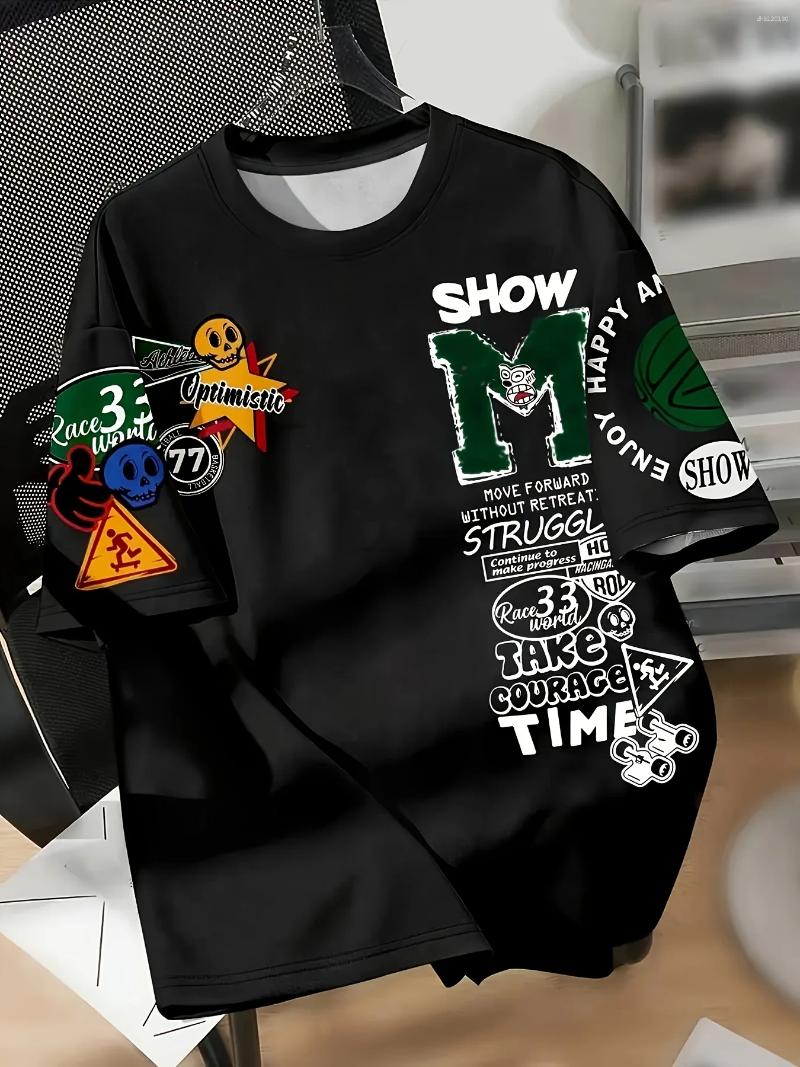 Men's T Shirts Fashionable Summer Personalized Letter Graffiti Print Street Style Breathable Round Neck T-shirt Outdoor High
