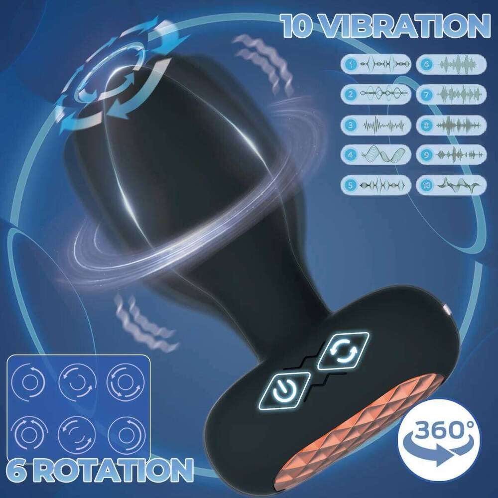 Adult Sex Toys with 10 Vibration & 6 Rotating Remote Control Vibrating Anal Butt Plug 360 Wiggles Prostate Massager W260305