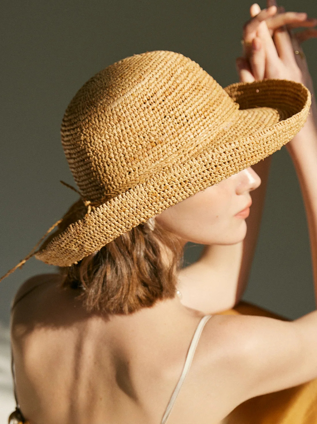 USPOP Extra Fine Raffia Straw Hat Summer Sun Hat for Women with Large Brim Handmade Rollable Straw Hat 260228