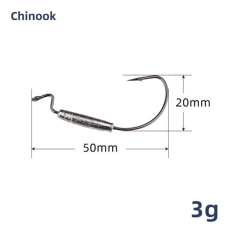 Chinook Fishing Soft Lure Weighted Swimbait Worm Hooks High Carbon Steel Wide Fishhooks Bait Tackle for Angling S260305