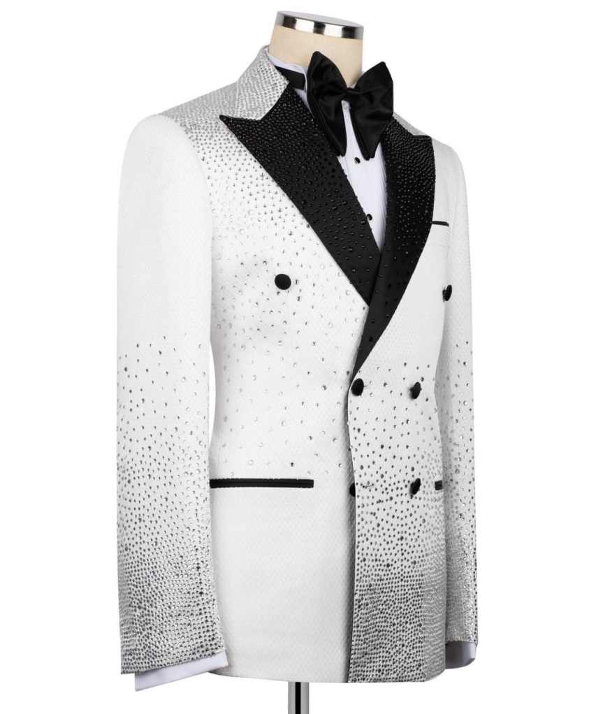 Elegant Wedding Tuxedos Beaded Double Breasted Peaked Lapel Men Suit 2 Piece Set Jacket Pant Groom Business Blazers Customized