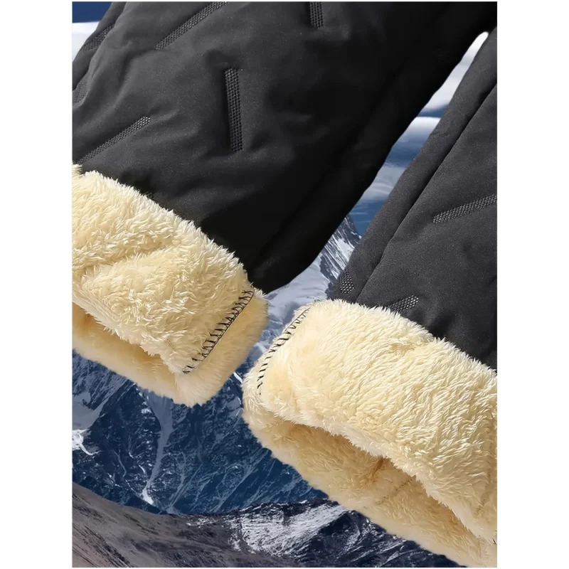 Mens Winter Hiking Pants Set Thickened Cold-proof Warm Plush Fleece-lined Outdoor Two-piece Trousers for Cold Weather 260304