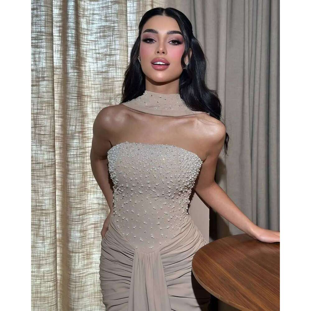 Customized Mermaid Prom Strapless Pleated Beadings Floor Length Special Banquet Vestidos De Fiesta Evening Dresses