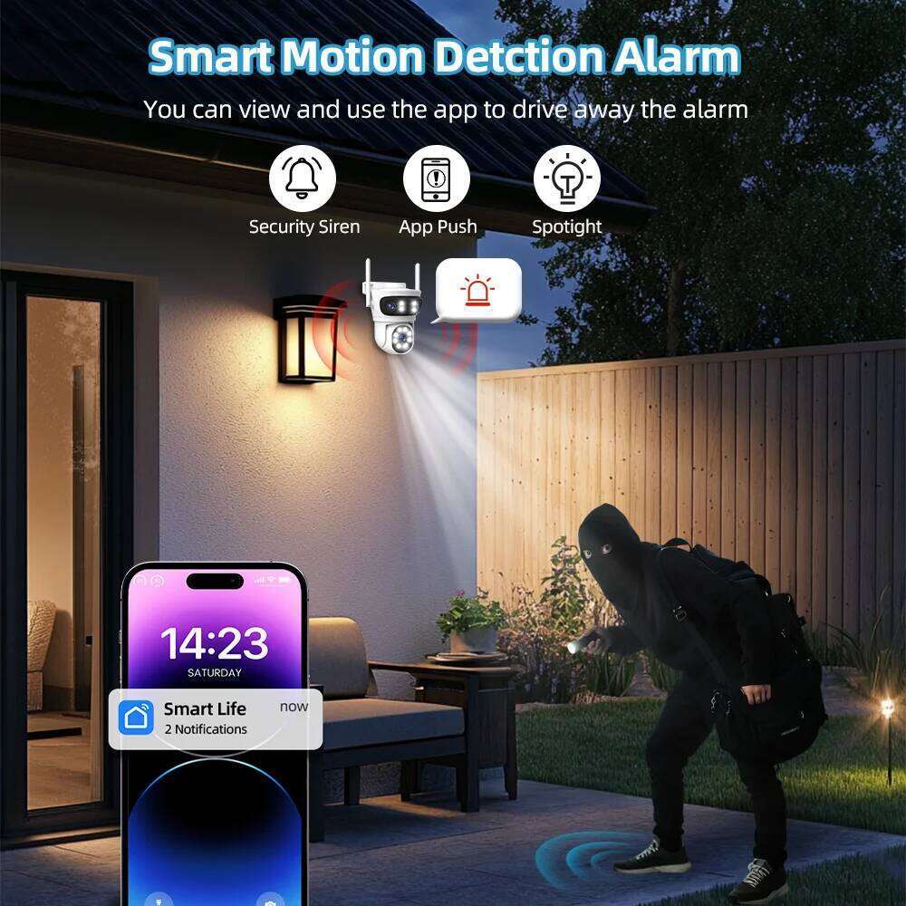 3 Lens Tuya SmartLife 2.4G WiFi+BLE 3MP WiFi Motion Tracking Color Night Vision Outdoor PTZ CCTV Siren Light Alarm Camera 26W0306