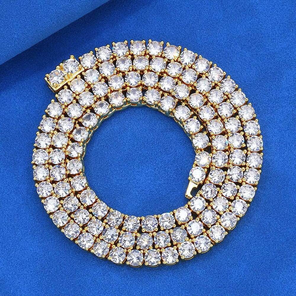 European American Hip-Hop Style Mens 925 Silver Moissanite Necklace Spring Buckle Tennis Chain Cross-Border Fashion Brand for
